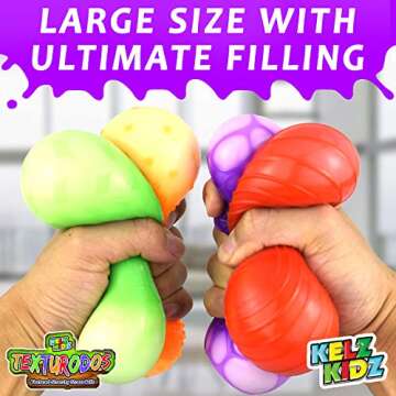 KELZ KIDZ® TEXTURODOS® Textured Pull and Stretch Sensory Bin Stress Balls (4 Pack) - Great Therapeutic Toy for People with Anxiety Disorders -Patented-