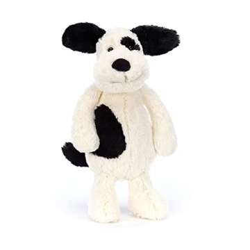 Jellycat Bashful Black and Cream Puppy Stuffed Animal, Medium 12 inches | Dogs and Puppies Plush Toy | Classic Children's Gift