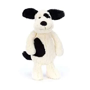 Jellycat Bashful Black and Cream Puppy Stuffed Animal, Medium 12 inches | Dogs and Puppies Plush Toy | Classic Children's Gift