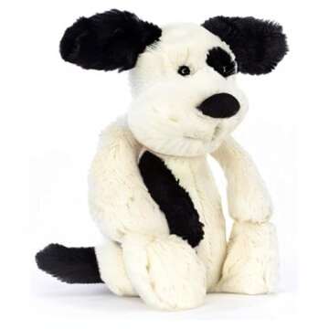 Jellycat Bashful Black and Cream Puppy Stuffed Animal, Medium 12 inches | Dogs and Puppies Plush Toy | Classic Children's Gift