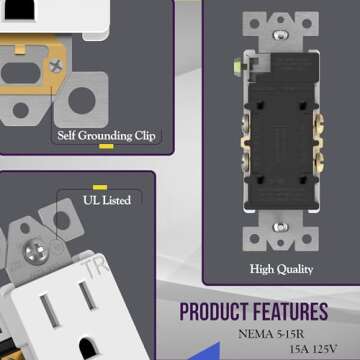 ENERLITES Decorator Receptacle, Wall Outlet with Wall Plate, Tamper-Resistant, Gloss Finish, Residen...