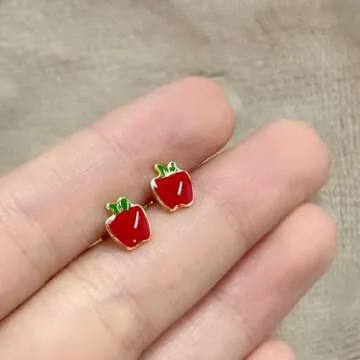 18g Titanium Apple Fruit Earrings for Women Girls Surgical Stainless Steel Cute Tiny Studs Cartilage Tragus Screw Back Post Conch Sensitive Ear Jewelry Christmas Holiday (Red)