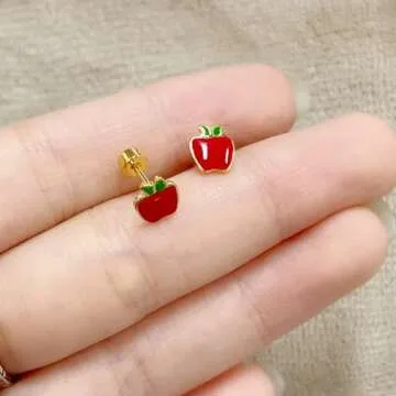 18g Titanium Apple Fruit Earrings for Women Girls Surgical Stainless Steel Cute Tiny Studs Cartilage Tragus Screw Back Post Conch Sensitive Ear Jewelry Christmas Holiday (Red)