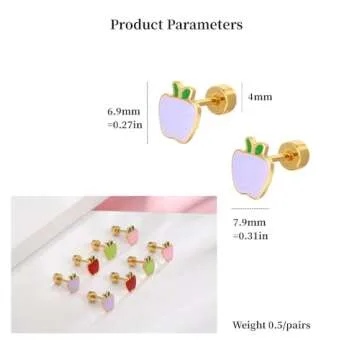 18g Titanium Apple Fruit Earrings for Women Girls Surgical Stainless Steel Cute Tiny Studs Cartilage Tragus Screw Back Post Conch Sensitive Ear Jewelry Christmas Holiday (Red)