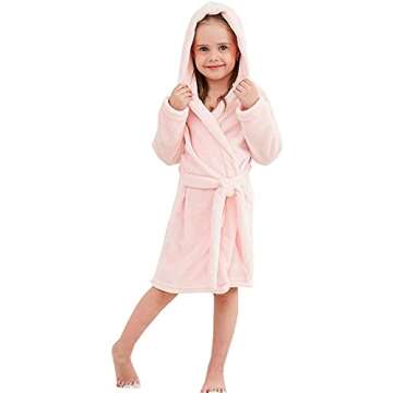 Girls' Bathrobe, Plush Pool Cover up Hooded Fleece Robe Bathrobe for Toddler Little & Big Girls, Pin...