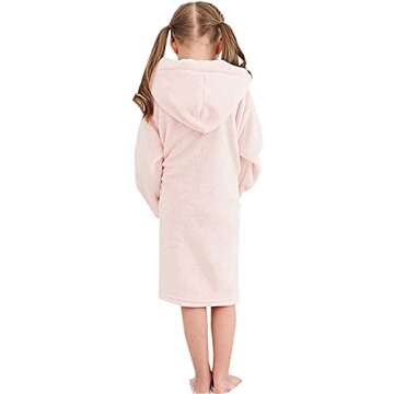 Girls' Bathrobe, Plush Pool Cover up Hooded Fleece Robe Bathrobe for Toddler Little & Big Girls, Pink, US 6 Years, CN 130