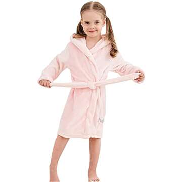 Girls' Bathrobe, Plush Pool Cover up Hooded Fleece Robe Bathrobe for Toddler Little & Big Girls, Pink, US 6 Years, CN 130