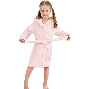 Girls' Bathrobe, Plush Pool Cover up Hooded Fleece Robe Bathrobe for Toddler Little & Big Girls, Pink, US 6 Years, CN 130