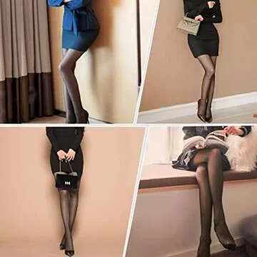 WAKUNA 3 Pairs Sheer Tights For Women 20D Pantyhose Control Top Invisible Reinforced Toes Black-XLarge