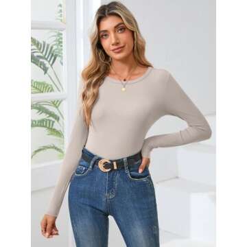 KLWCJFFF Women's Slim Fit Long Sleeve Crewneck Shirts