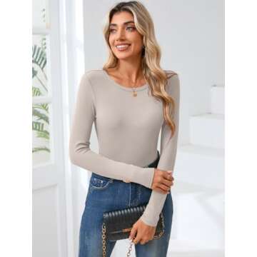 KLWCJFFF Women's Slim Fit Long Sleeve Crewneck Shirts