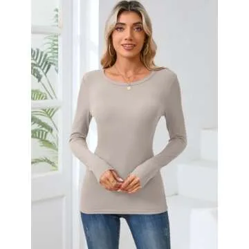 KLWCJFFF Women's Slim Fit Long Sleeve Crewneck Shirts