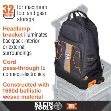 Klein Tools 62201MB MODbox Electrician's Tool Backpack, Customizable Mobile Workstation with 32 Pock...