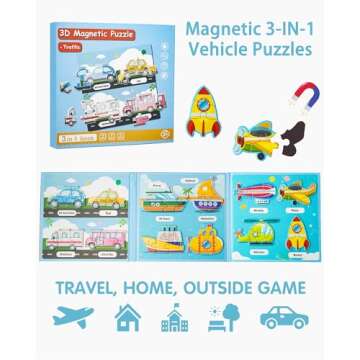 Magnetic Puzzles for Toddlers 1-3, Travel Puzzles Games for Kids Ages 1 2 3 4 5, Traffic Car Activit...