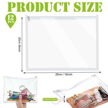 Chengu 12 Pcs Clear Zipper Pouches PVC Travel Zipper Pouch Folder Storage Bags Waterproof Document P...