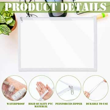 Chengu 12 Pcs Clear Zipper Pouches PVC Travel Zipper Pouch Folder Storage Bags Waterproof Document Pencil Bag for Office Game Puzzles Travel Makeup Home Organize(10 x 8 x 0.2 Inch,White)