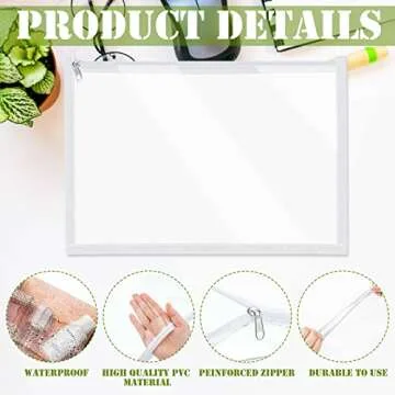Chengu 12 Pcs Clear Zipper Pouches PVC Travel Zipper Pouch Folder Storage Bags Waterproof Document Pencil Bag for Office Game Puzzles Travel Makeup Home Organize(10 x 8 x 0.2 Inch,White)
