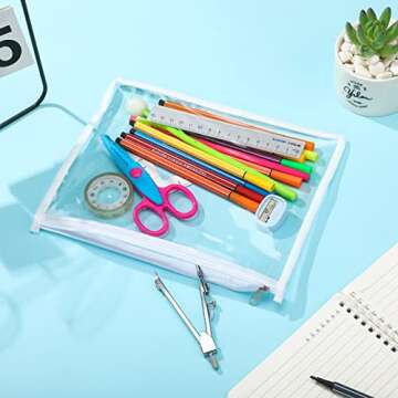 Chengu 12 Pcs Clear Zipper Pouches PVC Travel Zipper Pouch Folder Storage Bags Waterproof Document Pencil Bag for Office Game Puzzles Travel Makeup Home Organize(10 x 8 x 0.2 Inch,White)