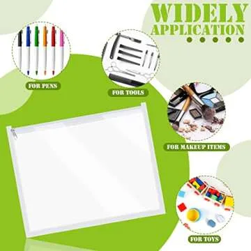 Chengu 12 Pcs Clear Zipper Pouches PVC Travel Zipper Pouch Folder Storage Bags Waterproof Document Pencil Bag for Office Game Puzzles Travel Makeup Home Organize(10 x 8 x 0.2 Inch,White)