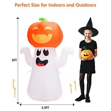 Vibrant 5Ft Pumpkin Ghost Inflatable with LED Magic Lights