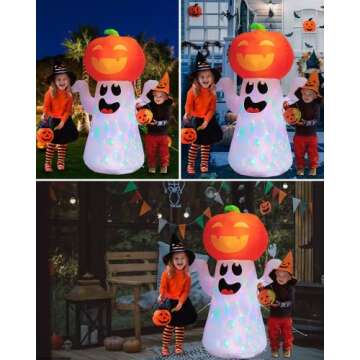 Vibrant 5Ft Pumpkin Ghost Inflatable with LED Magic Lights