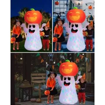 Vibrant 5Ft Pumpkin Ghost Inflatable with LED Magic Lights
