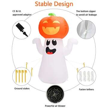 Vibrant 5Ft Pumpkin Ghost Inflatable with LED Magic Lights