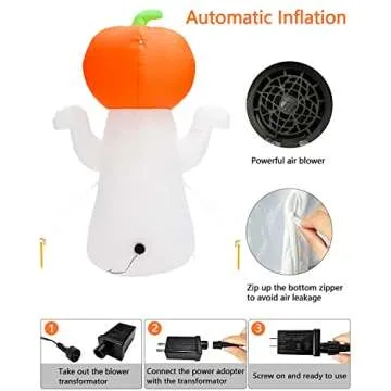 Vibrant 5Ft Pumpkin Ghost Inflatable with LED Magic Lights