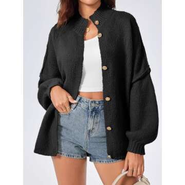 Saodimallsu Womens Oversized Cardigans Long Lantern Sleeve Button Down Chunky Knit Loose Fall Sweater Coats