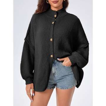 Saodimallsu Womens Oversized Cardigans Long Lantern Sleeve Button Down Chunky Knit Loose Fall Sweater Coats