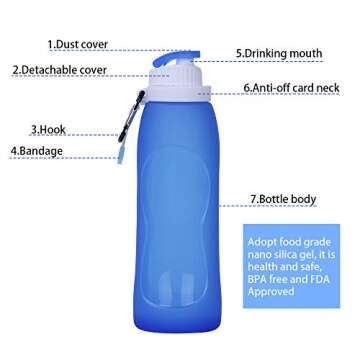 Collapsible Water Bottles(2 Count), MCOMCE Foldable Water Bottles for Travel & Collapsable Water Bottle with Clip for Backpack, Portable Silicone Water Bottle, Collapse Water Bottles for Travel