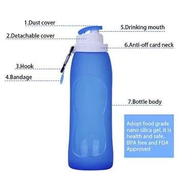 Collapsible Water Bottles(2 Count), MCOMCE Foldable Water Bottles for Travel & Collapsable Water Bottle with Clip for Backpack, Portable Silicone Water Bottle, Collapse Water Bottles for Travel