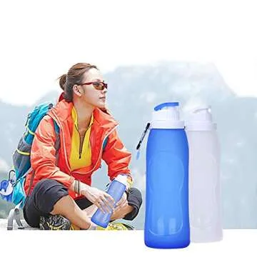 Collapsible Water Bottles(2 Count), MCOMCE Foldable Water Bottles for Travel & Collapsable Water Bottle with Clip for Backpack, Portable Silicone Water Bottle, Collapse Water Bottles for Travel