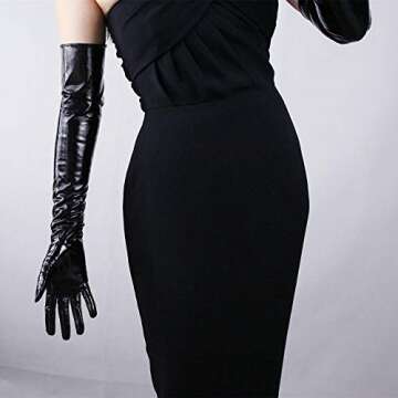 DooWay Black Opera Leather Gloves Wet Look 24 inches PU Long Patent Leather Gloves Sexy Evening Costume Cosplay