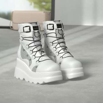 Tscoyuki Platform Ankle Boots for Women Chunky High Heel Booties Goth Round Toe Combat Boots Women L...