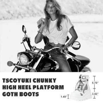 Tscoyuki Platform Ankle Boots for Women Chunky High Heel Booties Goth Round Toe Combat Boots Women Lace Up Motorcycle Wedges