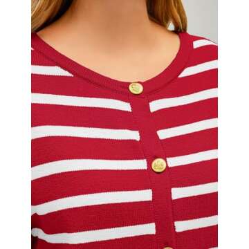 EFAN Womens Cropped Cardigan Sweaters 2024 Fall Trendy Lightweight Knit Tweed Blazer Jackets Dressy Casual Fashion Cashmere Outfits Cute Clothes Red White L