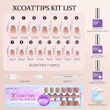 BTArtboxnails XCOATTIPS French Tip Nail Kit - Long Square Brown French Nail Tips with Nail Gel, French Protecing Duo, Nail Lamp, Gel Nail Extension Kit
