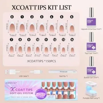 BTArtboxnails XCOATTIPS French Tip Nail Kit - Long Square Brown French Nail Tips with Nail Gel, French Protecing Duo, Nail Lamp, Gel Nail Extension Kit