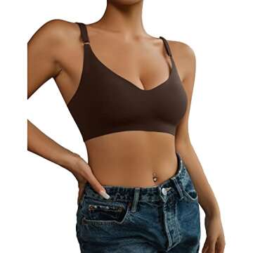 DEANGELMON 4 Pieces V Neck Bralettes Padded Seamless Adjustable Straps Bra Everyday Basic Sleeping B...