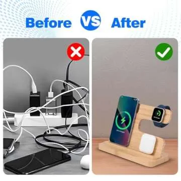 iPhone Charging Stand, Xunhomon 3 in 1 Wireless Charger Station for Apple/Samsung Devices, Bamboo Phone Docking Station Fast Charging for iPhone 15/14/13/12/11, iWatch, AirPods, for Men