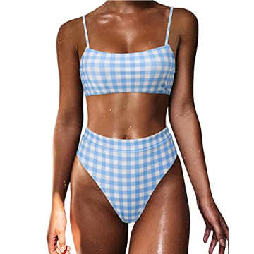 MOSHENGQI Women Bandeau High Waisted Bikini Push Up Swimsuits
