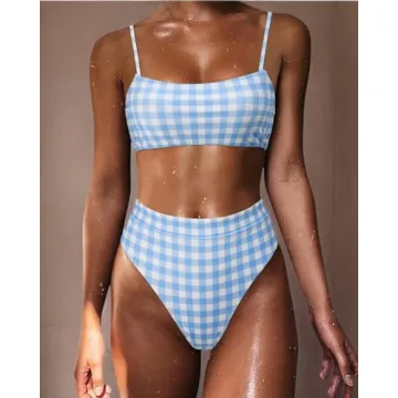 MOSHENGQI Women Bandeau High Waisted Bikini Push Up Swimsuits