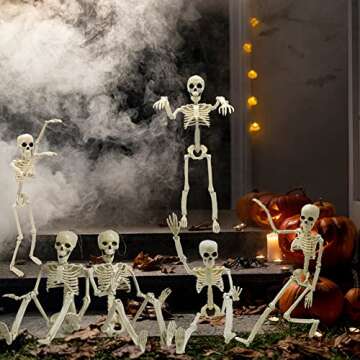 CAMIRUS 6PCS Skeleton Halloween Decorations, 16 in Full Body Poseable Small Skeleton Plastic Bones w...