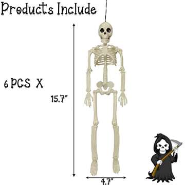 CAMIRUS 6PCS Skeleton Halloween Decorations, 16 in Full Body Poseable Small Skeleton Plastic Bones with Movable Posable Joints for Halloween Indoor Outdoor Party, Graveyard, Haunted House Accessories