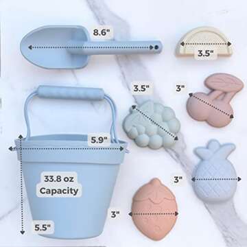 ForeverElla Silicone Beach Toy Set - Eco-Friendly, Easy Clean, 5 Fun Molds