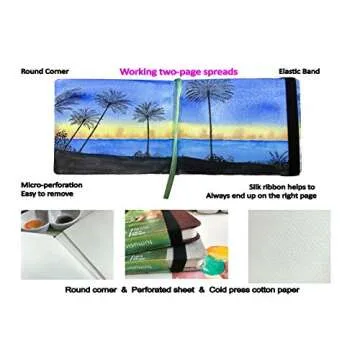 tumuarta Square Watercolor Journal, 8.25x8.25”, 140 LB, 300 GSM, 25% Cotton, Cold Press, 24 Sheets, 48 Pages, Watercolor Paper Sketchbooks for Use As Travel Mixed Media Pads Plein Air Set