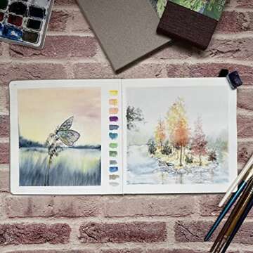 tumuarta Square Watercolor Journal, 8.25x8.25”, 140 LB, 300 GSM, 25% Cotton, Cold Press, 24 Sheets, 48 Pages, Watercolor Paper Sketchbooks for Use As Travel Mixed Media Pads Plein Air Set