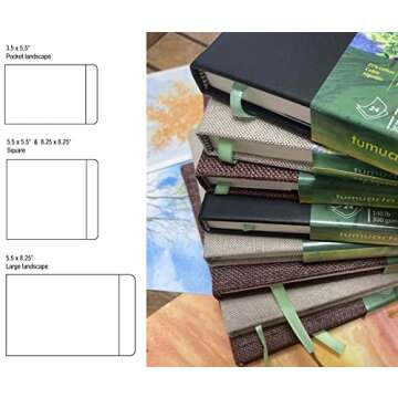 tumuarta Square Watercolor Journal, 8.25x8.25”, 140 LB, 300 GSM, 25% Cotton, Cold Press, 24 Sheets, 48 Pages, Watercolor Paper Sketchbooks for Use As Travel Mixed Media Pads Plein Air Set