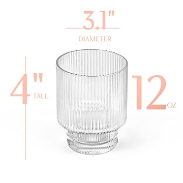 Vintage Art Deco Ribbed Lowball Cocktail Glasses Set of 4